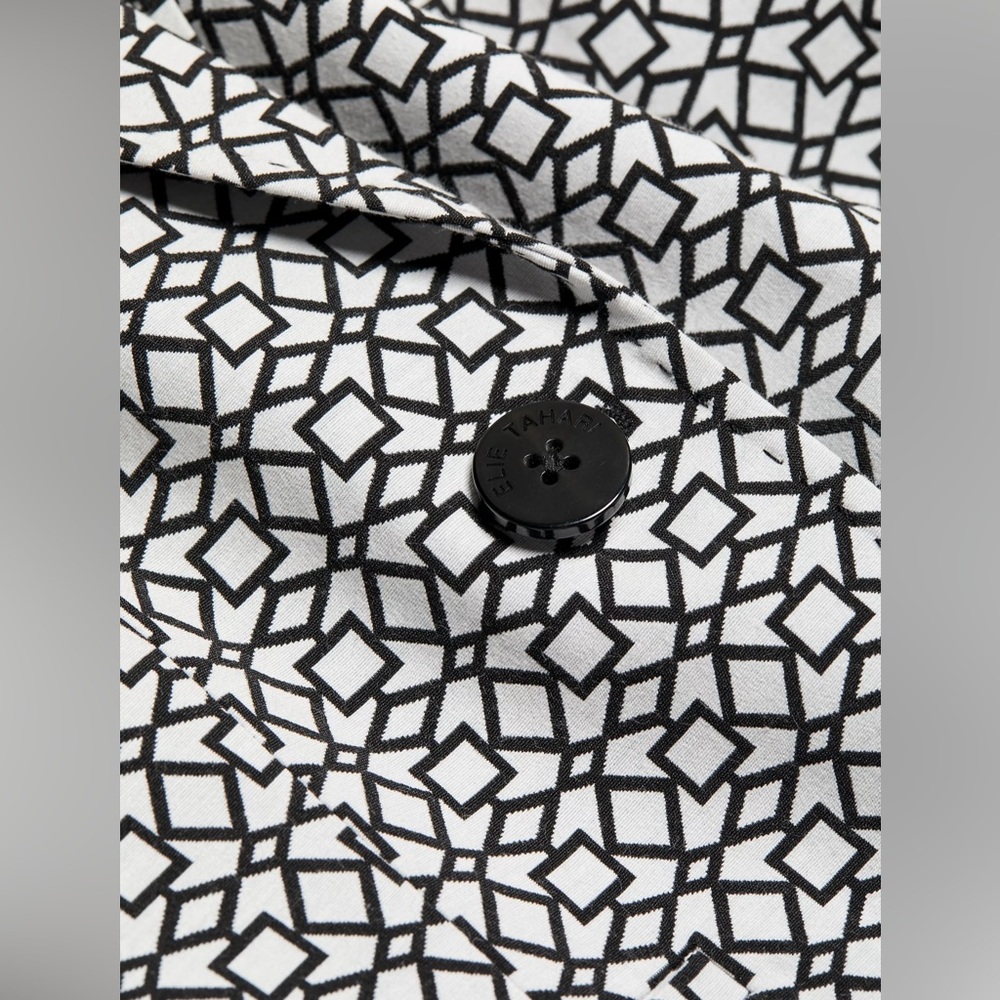 Elie Tahari Black & White Geometric Print 3/4 scrunched sleeve Blazer Size 8 - Picture 12 of 15